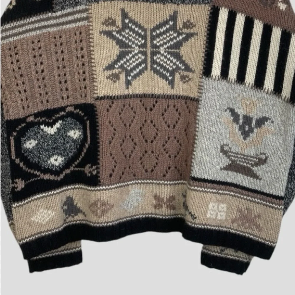 Vintage Eddie Bauer Patchwork Cable Crochet Knit Sweater Cozy Nordic Design Sz.L - Picture 7 of 12